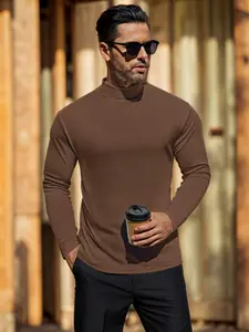 Men's Half High Neck Long Sleeve Thermal Top, Casual Business Style, Soft Skin-Friendly, Seamless Fit, Fall & Winter Outerwear