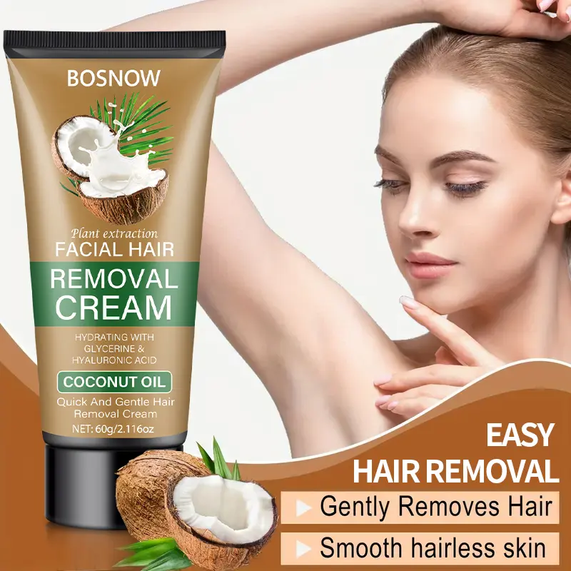BOSNOW Coconut Oil Hair Removal Cream - Plant Extraction Facial Hair ...
