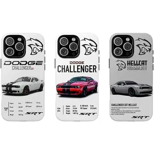 Dodge Challenger SRT Hellcat Muscle Car Automotive Enthusiast Racing Fan Graphic Art Trendy Tough Phone Case. Edgy Speed Aesthetic Heavy Duty Shockproof Protective Smartphone Cover for iPhone 17 Pro Max 16 Air 15 14 13 12 11.