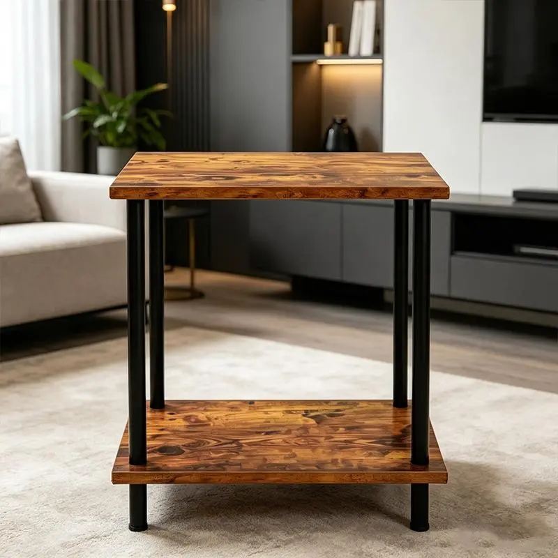 Rustic Brown Wooden Multi-Functional End Table - Furniture for Small Spaces, Space Saving, 2 Storage Compartments, Farmhouse Indoor Piece for Bedrooms, Living Rooms, Space Saving Furniture
