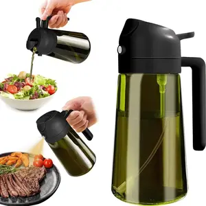 2-in-1 Cooking Oil Sprayer, Olive Oil Dispenser Bottle for Kitchen, Dual Function Spray & Pour, 16oz/470ml Light-Protective Dark Green Glass Bottle, Food Grade.