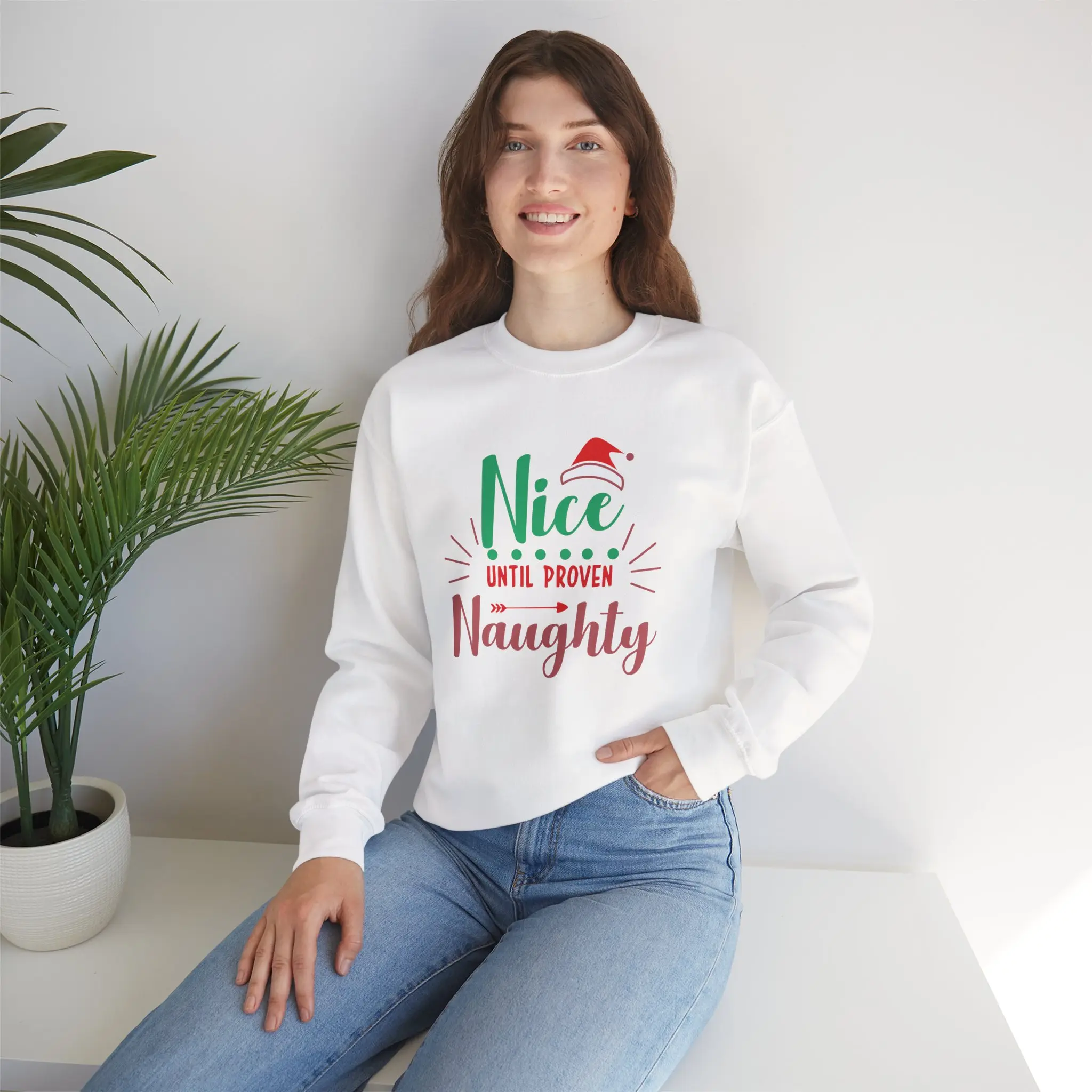 Festive Christmas Sweatshirt, Nice Until Proven Naughty Crewneck, Holiday Gift, Winter Apparel, Unisex Sweater, Cozy Family Gift
