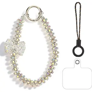 Rhinestone Phone Bracelet Wrist Strap, Bow Phone Charm Cellphone Charms Wrist Strap with Tether Tab Hands-Free Cellphone Chain Wristlet for Women Camera Charm Accessories