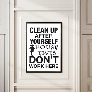Funny Laundry Room Decor - Clean Up After Yourself Quote Poster, Humorous Kitchen Rules Wall Art, Minimalist Black and White Typography Print