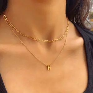 Yifvhn 2025 Gold Initial Necklaces for Women, 18k Gold Letter Necklace Stack Charms Dainty Gold Plated Choker Paperclip Chain Pendant Jewelry Necklace Set for Women
