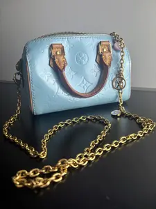 Pre-owned Patent Leather Shoulder Bags Louis Vuitton Nano Speedy Limited LV Remix MNG Vernis Blue