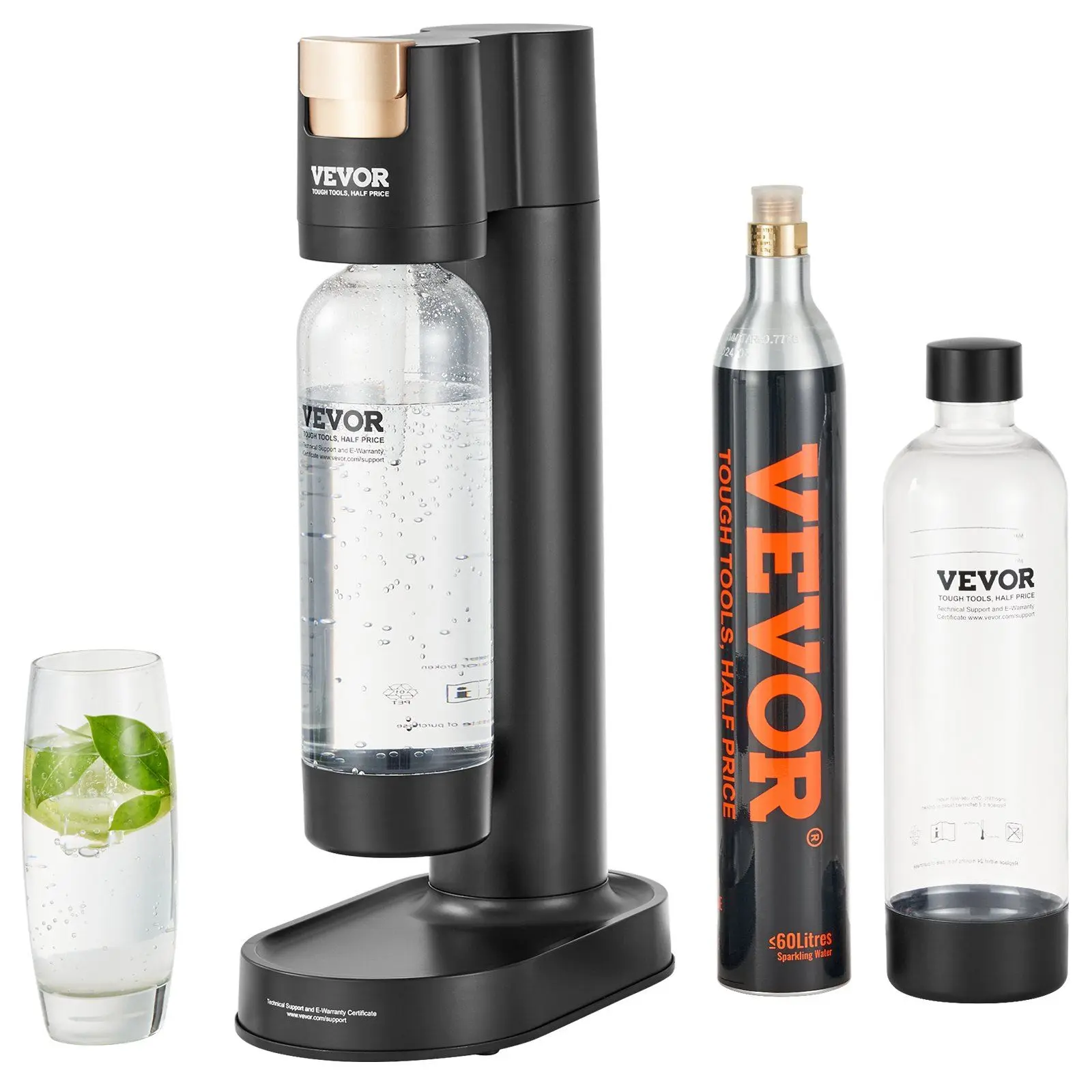 Home Carbonating Sparkling Water Soda Maker Starter Kit - New Year's Day Gift, Additive-Free, Natural Plastic, Travel-Friendly, 2 BPA-Free 1L PET Bottles, CO2 Cylinder, Automatic Pressure Release, Compatible with Mainstream Screw-In 60L CO2 Cylinders