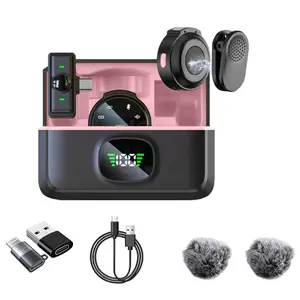 2 Pack Wireless Lavalier Microphone for iPhone 15, Android, USB C, ipad with Adapter Included, Noise Cancellation Mini Lapel Mic for YouTube, Recording, Vlog, Facebook Live Streaming