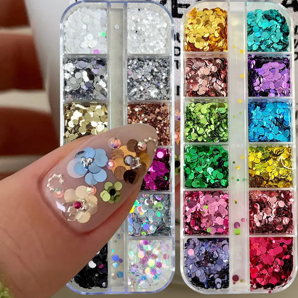 2Box Set Polka Dot Nail Decoration Sequins Round Mixed with Colorful Nail Art Glitter Sequins Flake Nail Paillette Thin Dot Y2K