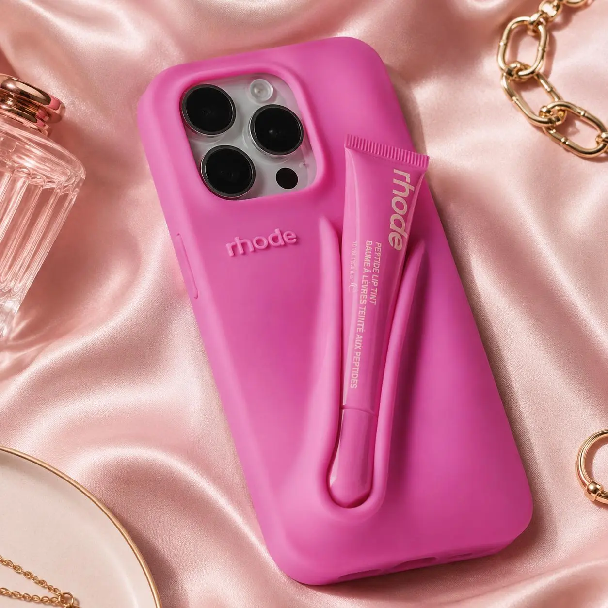 [Full Box] Rhode Ribbon Silicone iPhone Case with Lip Gloss Holder & Gift Set, Cute Bow Phone Cover for iPhone 17 Pro Max 17 Pro 16 Pro Max 15 Pro Max, Christmas Gift for Her Wife Bestie