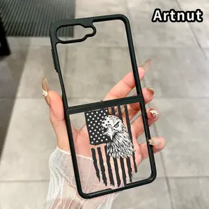 Eagle and Flag Pattern Foldable Phone Case for Z Flip 7/6/5/4, Axis Protection and Complete Lens Protection Shockproof Silicone TPU Transparent Cover