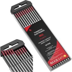 TIG Welding Tungsten Electrode 10-Pack 3/32"x 7"(Red, WT20/EWth-2)