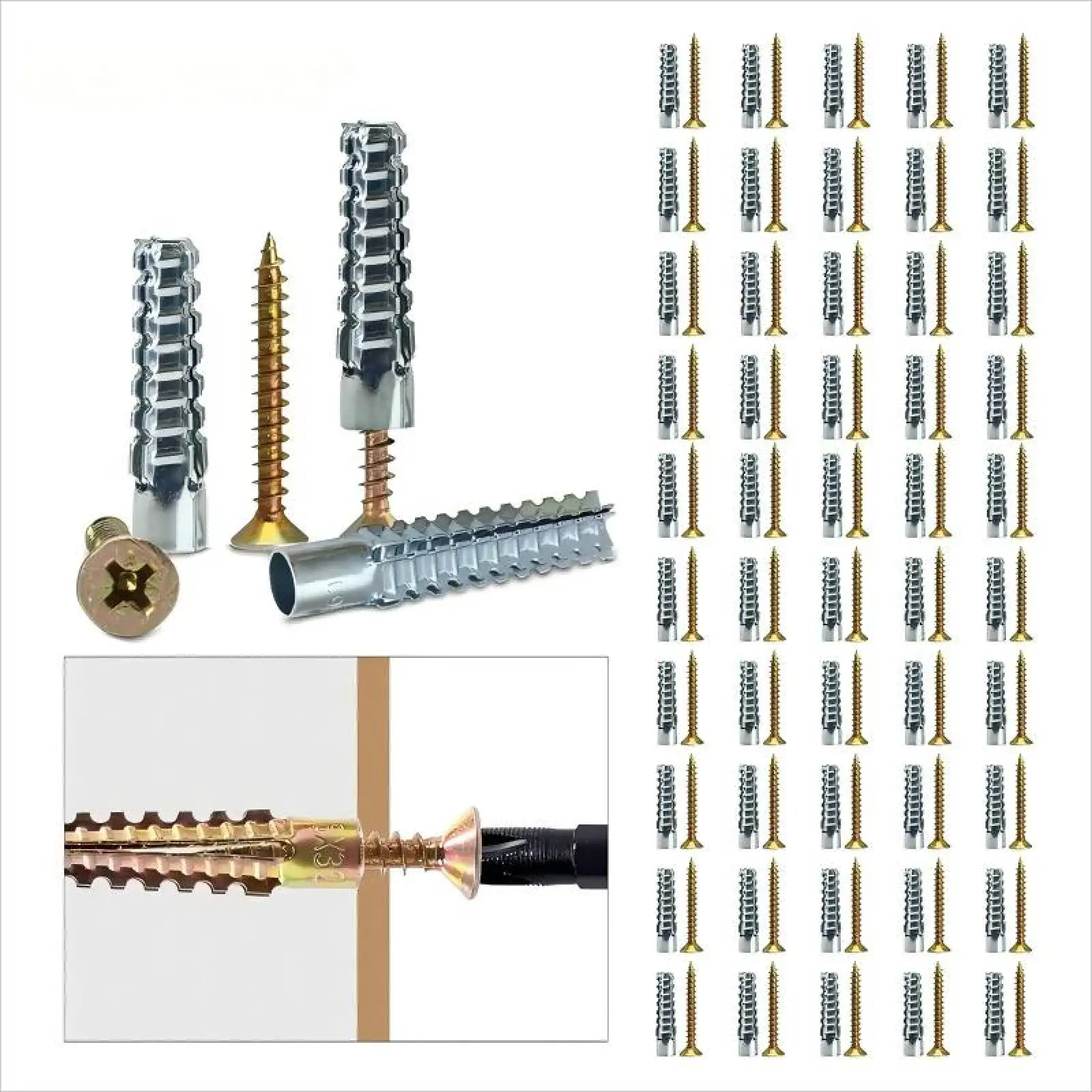 Heavy Duty Hollow Wall Anchors with Screws,50 Counts Metal Expansion Screws,Ldeal for Concrete Wall,Loose Hinge Hole Repair Kits,Hollow-Wall,Wooden Wa