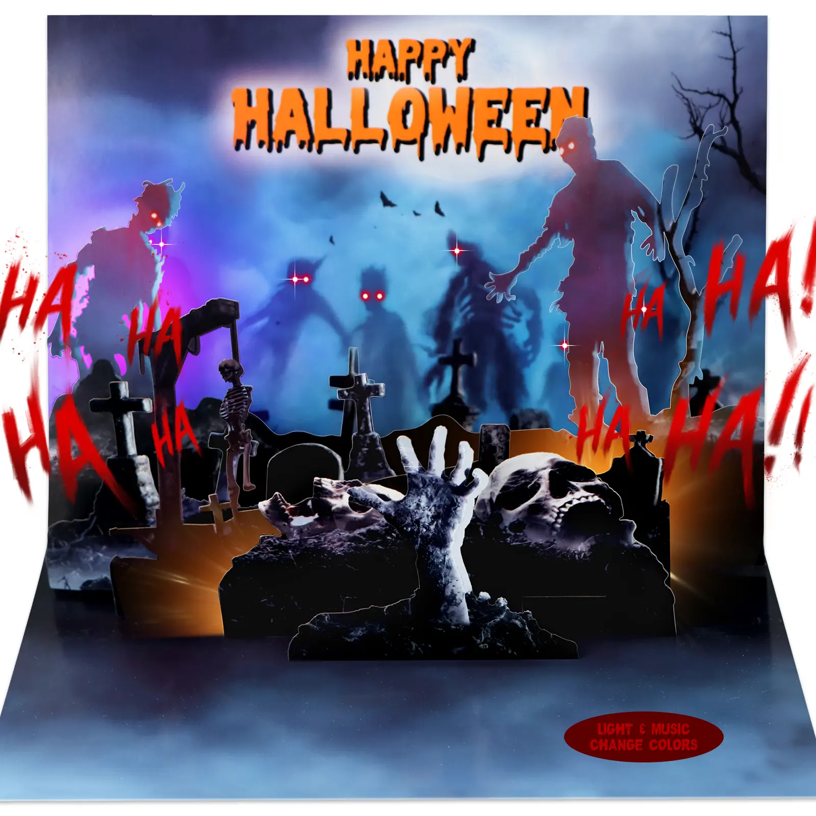 FaCraft Musical Halloween Card - Horror Theme 3D Graveyard Effect, Fiber Optics Lights & Sound, Envelope Included for Adults Who Love Dark Humor