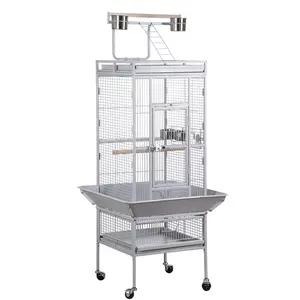 Mobile Bird Habitat with 2-in-1 Detachable Stand – Rolling Metal Bird Cage Birdhouse with Pull-out Tray and Feeders