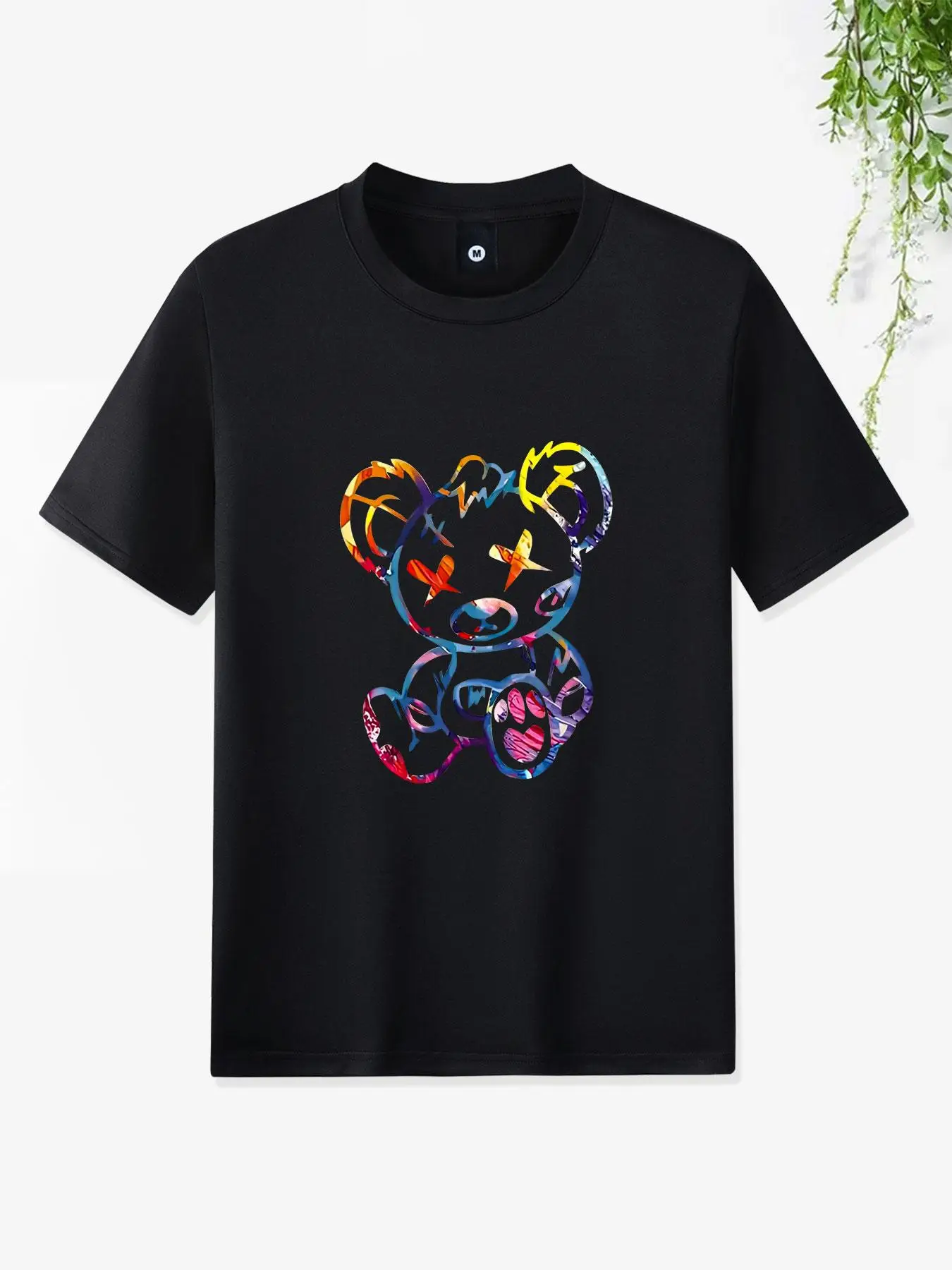 Men's Cartoon Bear Print Round Neck Tee, Summer Clothes, Regular Fit Casual Short Sleeve Crew Neck T-shirt for Summer