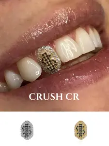 CRUSH CR 18K Gold Plated US Dollar Sign Tooth Cap Grillz for Men Women, Cute Shiny Money Symbol Design, Hypoallergenic Removable Dental Jewelry, Perfect for Hip Hop Performances, Music Festivals, Nightclubs, Street Style, Raves and Daily Urban Outfits,