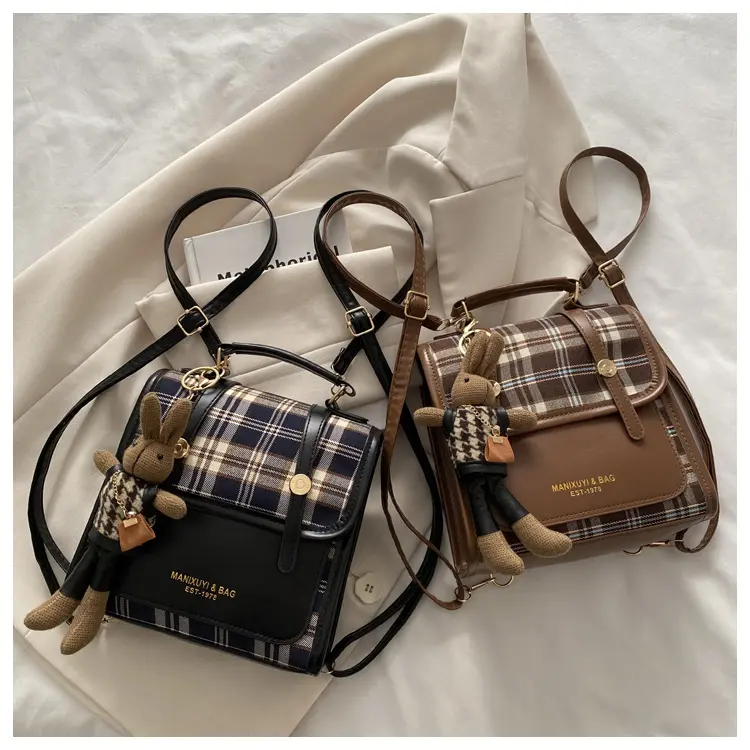 Mini Backpack Purse for Women Trendy Plaid Crossbody Wallet Lightweight Pouch Bag Compatible  Size Versatile Use(with accessories)