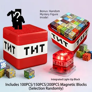 Random Glow Magnetic Building Blocks Set 100/150/200 Pcs | Hand-Eye Coordination, Creative Thinking & Spatial Imagination | BPA-Free Rounded Large Pieces, Non-Slip Easy-Clean | Storage Box - Birthday Gift for Boys Girls Ages 3-6