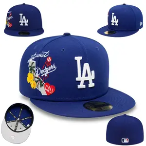 New Era LA Dodgers 59FIFTY Blue Hat for Men & Women Cali Patch Fitted Cap Flat Brim Classic Streetwear Style All Season Use
