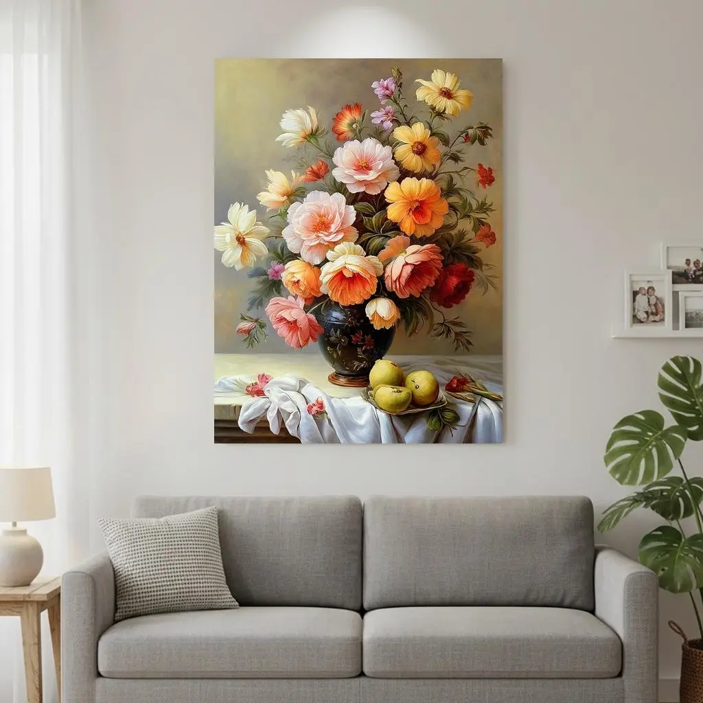 Glossy Flower Canvas Painting with Wood Frame - Multi-Size Glossy Paper Print, 8x12in/12x18in/20x30in(50x75cm), High-Quality Ready-to-Hang Home Decor, Festival Gift for Living Room