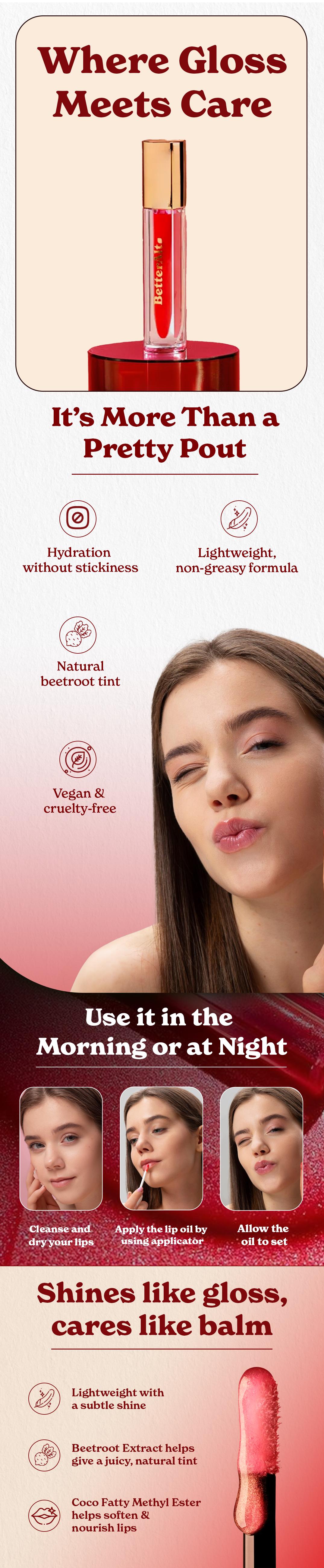 BetterAlt Tinted Lip Oil | With Beetroot Extract | Helps Soften & Hydrate Lips | Topical Product - 5 ml BetterAlt Tinted Lip Oil | With Beetroot Extract | Helps Soften & Hydrate Lips | Topical Product - 5 ml