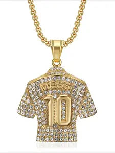 New hip-hop temperament trendy handsome personality star-chasing lucky number ten hiphop jewelry inlaid with imitation diamond football MESSI Messi No. 10 jersey pendant Cuban Link necklace jewelry