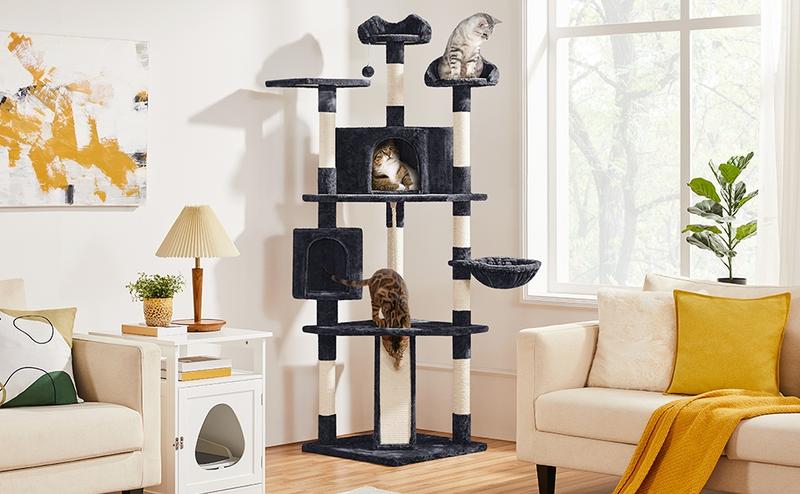 【Valentine Gift】Yaheetech 79" Modern Cat Tree with Condos Perches Basket & Sisal-Covered Scratching Posts for Indoor Cats - Home