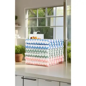 12 Counts Thickened Cationic Water Ripple Cloth Kitchen Cleaning Non-Greasy Coral Fleece Dishcloth Table Wiping Non-Shedding