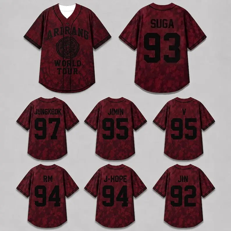 Bangtan 2026 World Tour Baseball Jersey, Personalized Name Number Kpop Concert Shirt, Jungkook V Jimin Inspired Fan Apparel, Unisex ARMY Gift, Tour Merch for Kpop Lovers