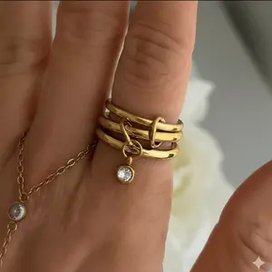 EVRY JEWELS Gold or Silver Plated Women's Hypoallergenic Ava Stacked Ring