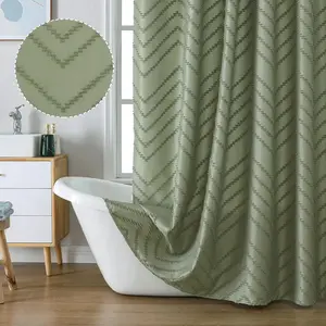 SAGAETR Chevron Light Sage Green Boho Shower Curtain 72x72 inches, Fabric Shower Curtain Modern Chic Textured Tufted Chevron Striped Minimalist Hotel Bathroom Shower Curtain