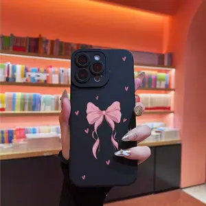 Pink Bow Design TPU Mobile Phone Case for iPhone 17 Pro Max Plus Air/16E SE4 16 15 14 13 12 11 Pro Max Lightweight Shockproof Protector Cover with Heart Accents