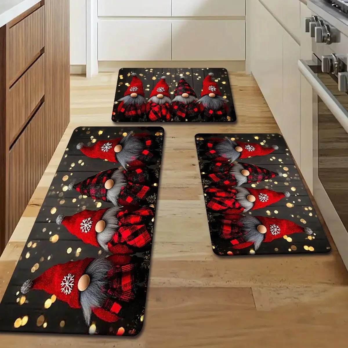 1/2/ 3pcs Rugs Set Flanne kitchen floor rug Christmas Cute Dwarf Gobli Pattern Kitchen Rug Set, Christmas Kitchen Decor, New Year Kitchen Decor, House Hold Item on Hot Deals Non-Slip Machine Washable, Soft Suitable for Entrance Door Bedroom