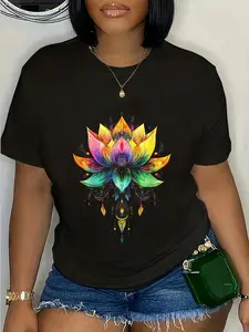 100% Cotton Bohemian Rainbow Lotus Flower Yoga Mandala Chakra T-Shirt