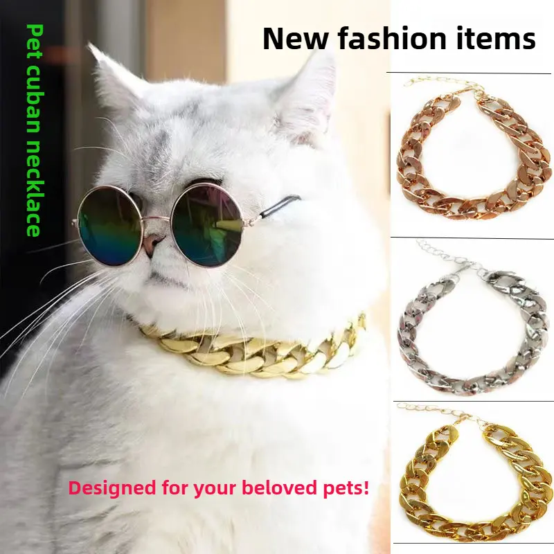 Premium Adjustable Pet Cuban Link Chains Necklace - Rose Gold, Silver, Lightweight, Adjustable Length, All-Season Dog & Cat Neck Accessory