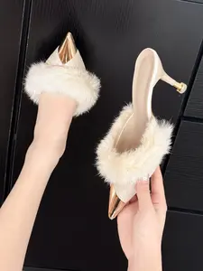 Women's High Heel Open Toe Mules, Sexy Plain Design, Fashion, Linen Material, Rubber Sole, Perfect for Spring & Fall, Footwear