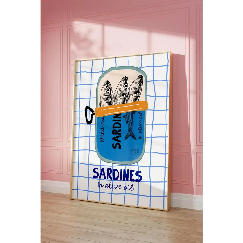 Sardines Wall Art Print, Tin Fish Art Print, Sardines Tin Print, Colorful Fish Print, Kitchen Wall Art, Trendy Wall Art, Seafood Wall Art