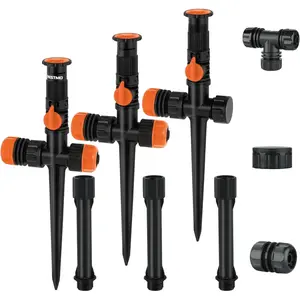Above Ground Sprinkler System, Flexible DIY Irrigation Kit, Multi-Adjustable Lawn Sprinkler, for Garden , Flower Bed and Large Yard Area Watering, Orange, 3 Pack