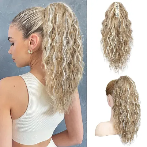 Yetta 18in Wavy Claw Clip Hair Extension - Female Beach Curly Synthetic Extensions & Pieces, Wavy Curly Ponytails, Large Volume, Elegant Natural Hairpiece, Fast Return Refund, Fashion Accessory