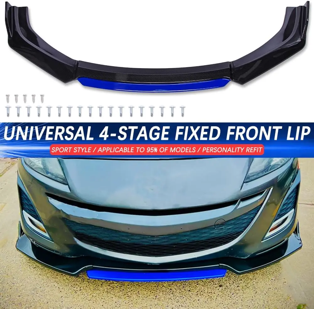 Gloss Black Blue Front Bumper Lip Splitter,Car Front Lip Spoiler Body Kit Compatible with Honda Civic Chevy Camaro VW Golf Infiniti G37 Mitsubishi Lancer Mercedes Benz  Honda Civic Accord Toyota Corolla Hyundai Cadillac CTS Nissan Altima Ford Mazda