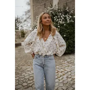 Ecru with Blue Floral Euredice Blouse