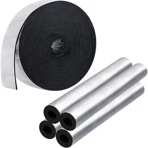 Pipe Insulation  Tube Set,1pcs 32.8 Ft X 2" Wide and 4 count 1.3 Ft x 0.8 Inch Self Adhesive Insulation  Wrap  Foil Pipe Covers for Spigot, Pipes, Sprinkler Freeze Protection