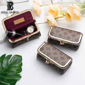 Royal Bagger Mini Jewelry Box, Signature Coated Canvas & Vegetable-Tanned Cowhide Leather Organizer with Lipstick Storage, Ring Necklace & Earring Holder, Women’s Kiss-Lock Purse 5125