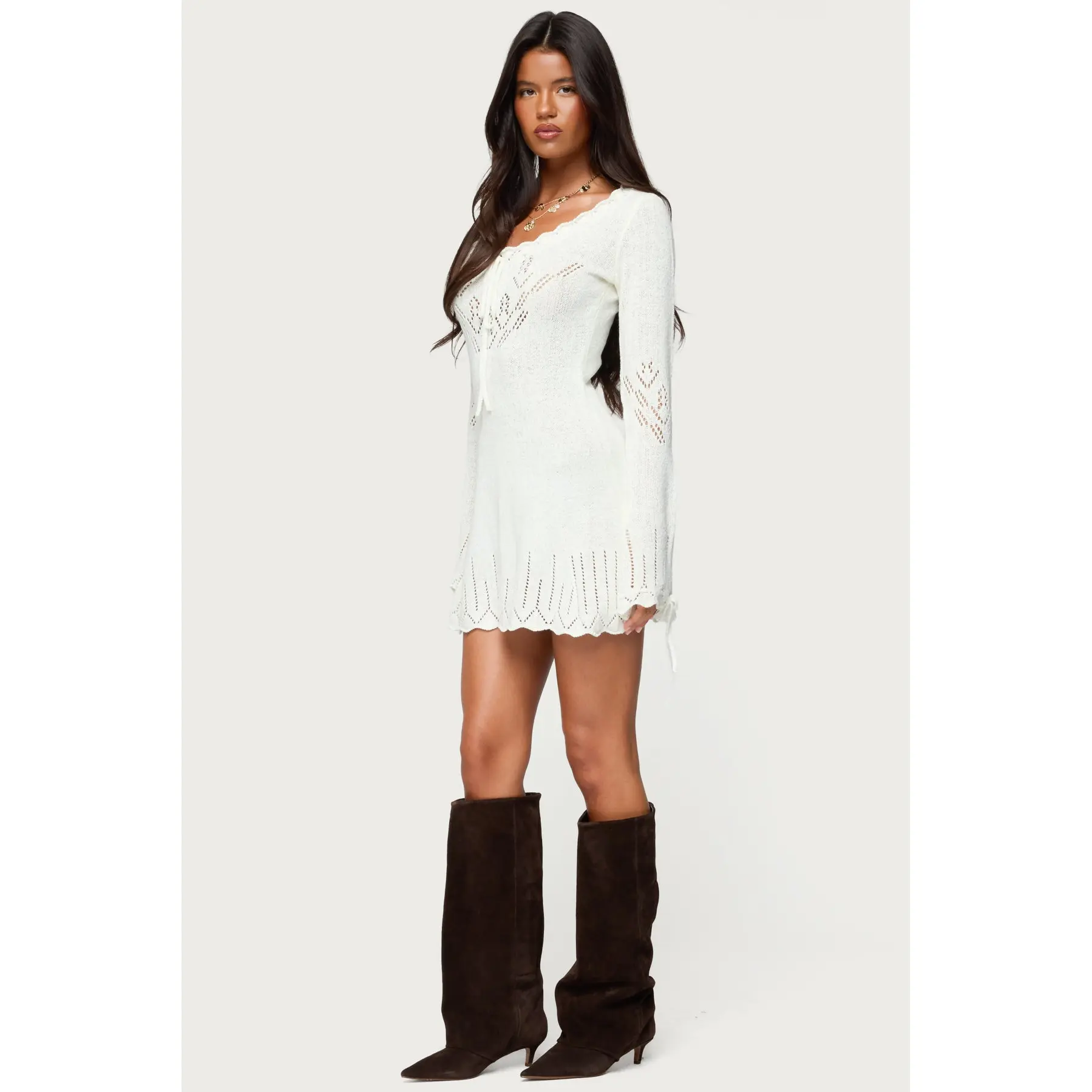 Shaia Pointelle Knit Mini Dress - TikTok Shop