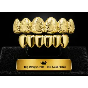 14K Gold Plated Upper & Lower Grillz Set Leaf