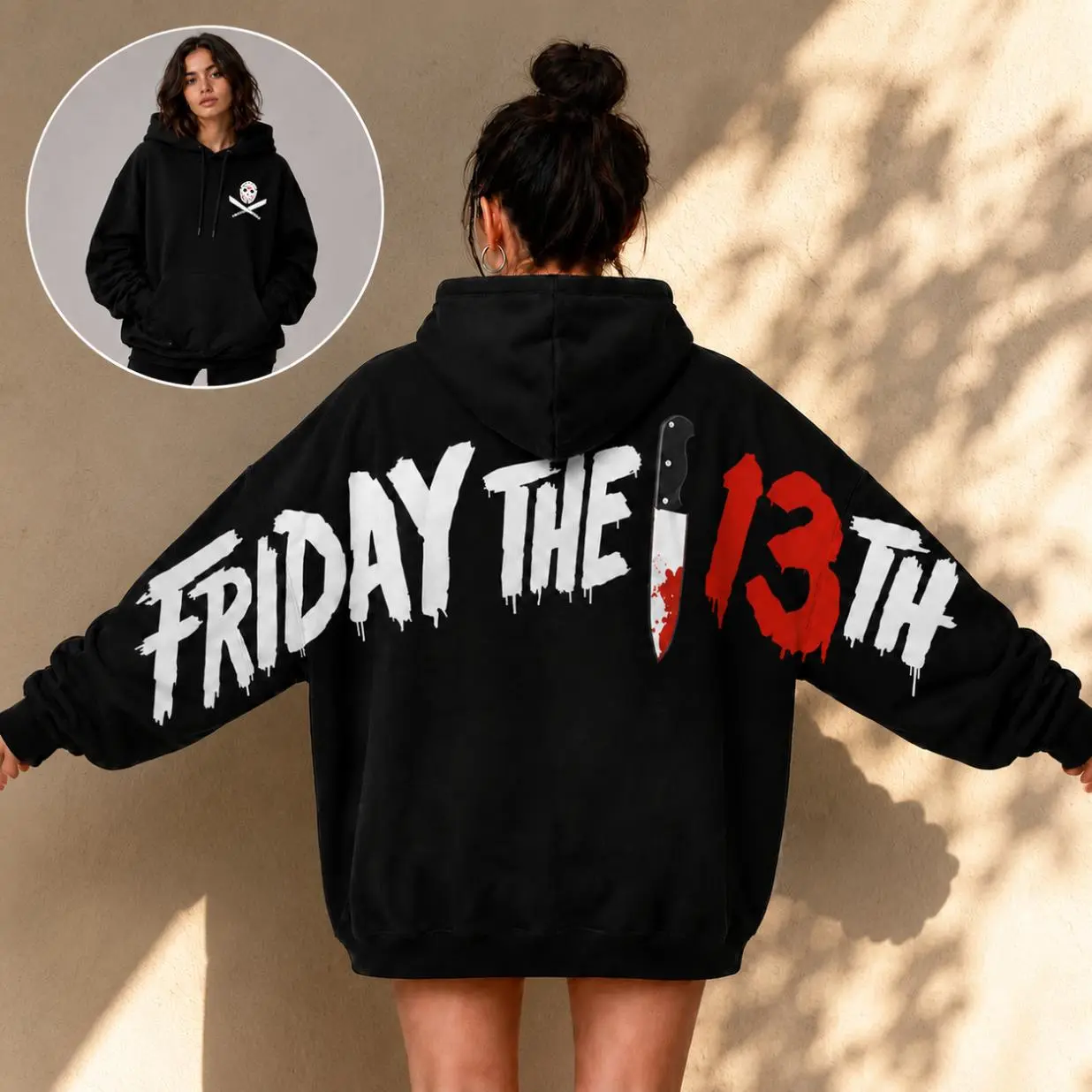 Friday The 13th Horror Movie Shoulder-to-Shoulder Back Lettering Sweatshirt Hoodie, Scary Characters Hoodie, Halloween Gift