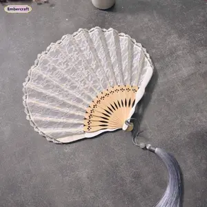 Women's 41cm Vintage Black Lace & Bamboo Lightweight Foldable Hand Fan with Tassel, Elegant Home Decor for Wedding, Summer Cooling