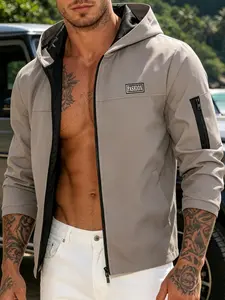 Men's Windproof Jacket, Quick-Dry Breathable Lightweight Outdoor Coat, Hooded Parka with Multiple Pockets, Streetwear & Sporty Style
