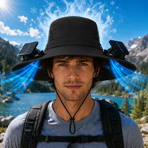 Solar Fan Fisherman's Cap - UV Resistant Wide Brim, UPF50, 180° Adjustable Fan, USB & Solar Power Supply, Ideal for Fishing, Camping (Sports & Outdoor Accessory)